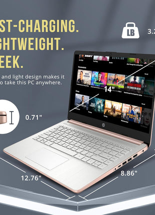 HP Stream 14 inch HD BrightView Laptop, Intel Celeron N4120, 16GB RAM, 416GB Storage (128GB eMMC + 288GB Docking Station Set), Intel UHD Graphics, 720p Camera, Wi-Fi, 1 Year Office 365, Win 11S, Gold