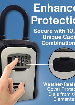 Rudy Run Key Lock Box for Outside – Large Outdoor Lockbox for Keys with Code, 4-Digit Combination Hidden Safe to Hide a Key Outside, Portable Safe Key Storage, 6.7 in, 1 Pack