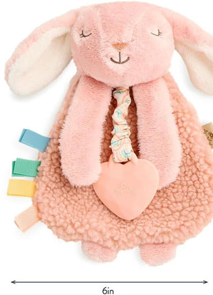 Itzy Ritzy - Itzy Lovey Including Teether - Baby Lovey with Teether, Textured Ribbons & Dangle Arms - Features Crinkle Sound, Sherpa Fabric and Minky Plush (Pink Bunny)