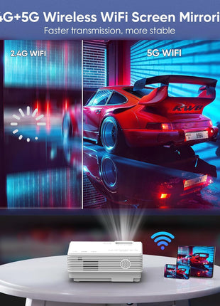 Projector with WiFi and Bluetooth, Upgrade Outdoor Projector, Mini Movie Projector Supports 1080P Synchronize Smartphone Screen by WiFi/USB Cable for Home Entertainment (WiFi)