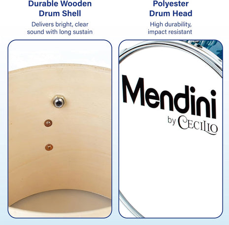 Mendini By Cecilio 13 Inch Drum Set, 3-Piece Junior Drum Set - Sky Blue | Drum Set for Beginners with Bass, Tom, Snare Drum,Cymbal, Drumsticks, Adjustable Padded Seat