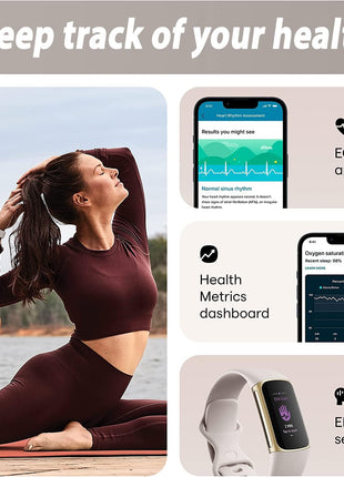 Fitbit Charge 5 Advanced Fitness & Health Tracker (White) with Built-in GPS, Stress Management Tools, Bundle with 2 Watch Bands, 3.3foot Charge Cable, Wall Adapter, Screen Shield & PremGear for Fitbit