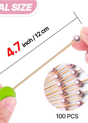 PuTwo Toothpicks for Cocktail Appetizers Fruits Dessert, 100 Count, Pink Pearls