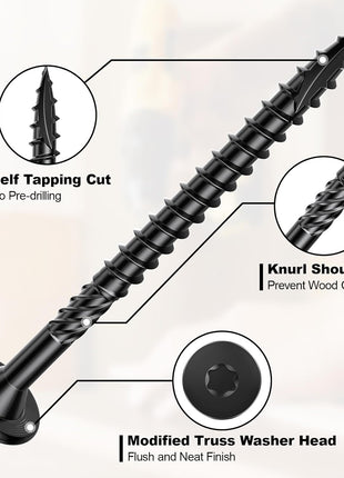 FMhotu 2-7/8 Inch Heavy-Duty Outdoor Wood Screws Assortment Fastener Kit, 50Pcs Star Drive Deck Screws, Rust Resistant Timber Screws for Timber/Log/Landscaping Wood (#14 x 2-7/8 inch Black)
