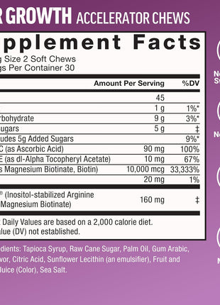 FORCE FACTOR Hair Growth Accelerator Soft Chews, Lustriva & Biotin to Promote Thicker, Stronger, Fuller Hair, Hair Growth Vitamins for Women, Clinically Studied + Women's Multivitamin with Iron, 60ct