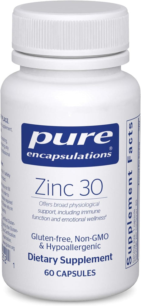 Pure Encapsulations Zinc 30 mg   Supplement for Immune System Support, Growth and Development, and Wound Healing*   with Zinc Picolinate 30 mg   60 Capsules