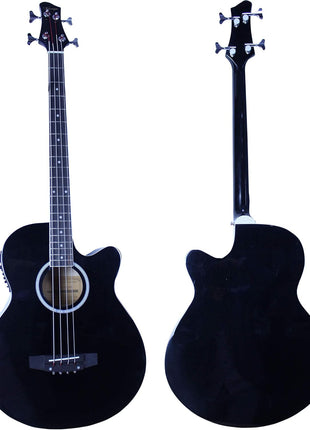 Vizcaya Full Size 4 Strings Cutaway Acoustic-Electric Bass Guitar With 4-Band Equalizer,5mm Padding Gig Bag,Strap, Picks-Black
