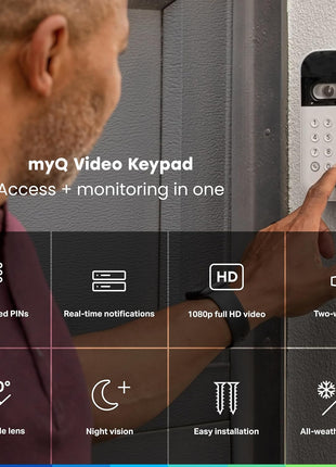 myQ Smart Garage Door Video Keypad with Wide-Angle Camera,Customizable PIN Codes,and Smartphone Control–Take Charge of Your Garage Access Works with Chamberlain, LiftMaster and Craftsman openers,White