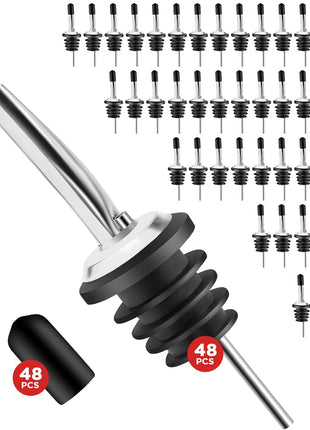 48 Pack Stainless Steel Bottle Pourers for Alcohol, Liquor, and Wine   Bar Accessories, Spouts for Bottles and Dispensers