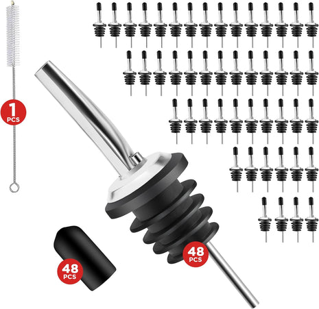 48 Pack Stainless Steel Bottle Pourers for Alcohol, Liquor, and Wine   Bar Accessories, Spouts for Bottles and Dispensers