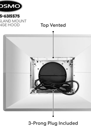30 in. Lumin Coll 380 CFM Ducted Island Range Hood, LED, Stainless Steel | Cosmo COS-63ISS75 Soft Touch Controls, 3 Fan Speeds, Permanent Dishwasher-Safe Baffle Filters, Timer and Clock