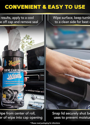 Meguiar's New Car Scent Protectant Wipes, Car Wipes For Drivers & Detailers—Car Cleaning Wipes That Clean, Protect And Freshen; Car Interior Wipes For Cars, Trucks & Suvs - 30 Count