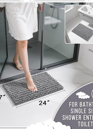 Yimobra Bathroom Rugs Non-Slip Washable – Extra Soft & Absorbent Chenille Bath Mat, Quick-Dry Plush Shaggy Floor & Vanity Bath Rugs for Tub & Shower, Modern Home Decor Accessories, 24 x 17, Grey