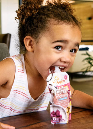 Happy Tot Organics Stage 4 Baby Food Pouches, Gluten Free, Super Morning Fruit & Oat Blend, Bananas, Blueberries, Yogurt, Oats & Chia, 4 Oz (Pack of 8)
