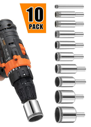 Diamond Drill Bits Set, 10 PCS Diamond Hole Saw Set, Glass Drill Bit for Ceramic Tile Porcelain Marble Granite Stone Bottles