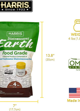 HARRIS Diatomaceous Earth Food Grade, 4lb with Powder Duster Included in The Bag