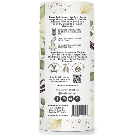 Vanilla Talc-Free Dusting Powder with Arrowroot, Oats, Zinc & Magnesium - Soothing Body Powder for Women, Chafing & Deodorizing, Baby Powder Alternative, Foot & Shoe Freshener