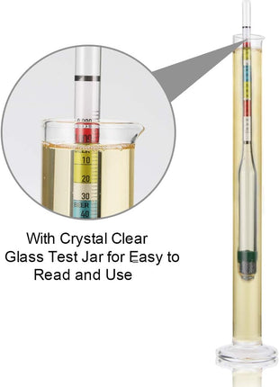 Circrane Hydrometer & Glass Test Jar Set, Triple Scale Alcohol Hydrometer with Glass Cylinder for Brew Beer, Wine, Mead and Kombucha, ABV, Brix and Gravity Test Kit, Home Brewing Supplies