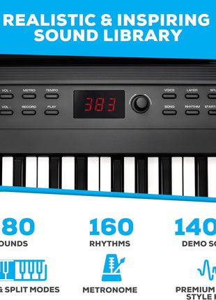 Alesis 88 Key Keyboard Piano with 480 Sounds, Speakers, USB MIDI, Carry-Bag, Stand, Headphones, Pedal and Piano Lessons for Beginners