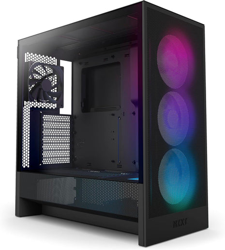 NZXT H5 Flow RGB - Compact ATX Mid-Tower PC Case - Black | Compact mid-tower with included F360 RGB Core fans, 360mm radiator support, tempered glass. CAM-ready RGB out of the box.