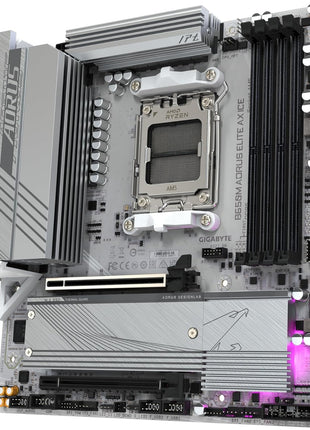 GIGABTE B650M AORUS Elite AX ICE AMD AM5 mATX Motherboard, Support Ryzen 9000/8000/7000 Series, DDR5, 12+2+2 Power Phase, PCIe 5.0 M.2, USB-C 3.2 Gen 2, WIFI6E, 2.5 GbE, EZ-Latch, Q-Flash, RGB Fusion