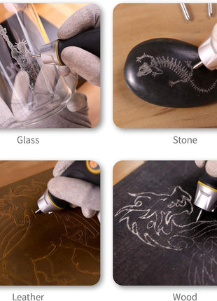 UTOOL Engraver Pen with Letter/Number Stencil, 24W Handheld Etching Tool for Wood Metal Glass Engraving with 4 Replaceable Tungsten Carbide Steel Bits