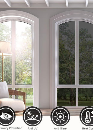 KESPEN Window Privacy Film One Way Daytime Privacy Static Cling Sun Blocking Anti UV Reflective Window Tint for Home and Office, Black Silver, 17.5 Inch x 6.5 Feet