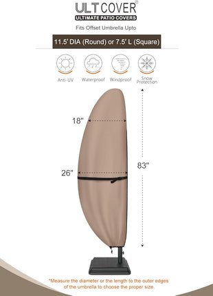 ULTCOVER Patio Parasol 600D Waterproof Outdoor Offset Banana Style Umbrella Cover - Fits Cantilever Offset Umbrella 7.5-11.5 Feet