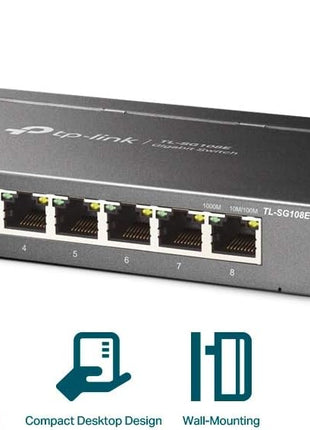 TP-Link 8 Port Gigabit Switch | Easy Smart Managed | Plug & Play | Desktop/Wall-Mount | Sturdy Metal w/ Shielded Ports | Support QoS, Vlan, IGMP and LAG (TL-SG108E)