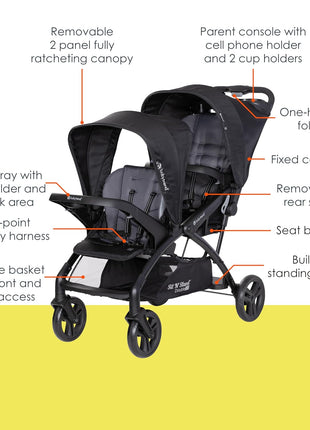 Baby Trend Sit N' Stand® Double 2.0 Stroller, Madrid Black