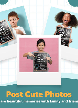 First Day Last Day of School Double Sided Sign with Frame (Reusable Dry Erase Board for Liquid Chalk Markers - 9.17 inch x 13.27 inch)