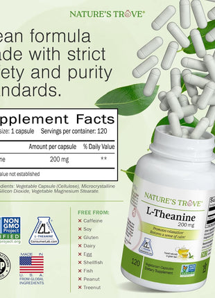 Nature's Trove L-Theanine 200mg 120 Vegetarian Capsules