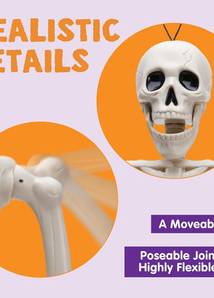 JOYIN 5 PCS Posable Halloween Skeleton Decor 16 Inches, Full Body Posable Joints Hanging Skeletons for Halloween Decorations, Graveyard Props, Haunted House Accessories, Spooky Scene Party Favors