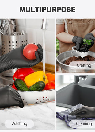 SWIFTLITE Black Vinyl Gloves, Food Grade Gloves Disposable Latex Free & Powder Free, Guantes for Cleaning Cooking Food Prep (100, Medium)