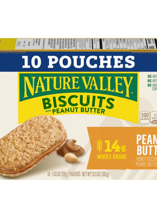 Nature Valley Biscuit Sandwiches, Peanut Butter, Snack Bars, 10 Bars, 13.5 oz