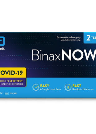 BinaxNOW COVID-19 Antigen Self Test, 1 Pack, 2 Tests Total, COVID Test With 15-Minute Results Without Sending to a Lab, Easy to Use at Home