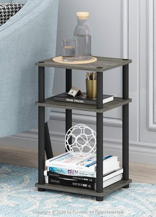 Furinno Just 3 Tier Turn N Tube End Table / Side Table / Night Stand / Bedside Table with Plastic Poles, 1 Pack, French Oak Grey/Black