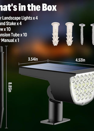 Solar Lights Outdoor Waterproof IP65, Solar Powered 76 LED 3 Lighting Modes Solar Spot Lights Outdoor for Yard Garden Landscape Pathway (Cool White, 4 Pack)