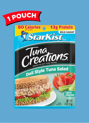 StarKist Tuna Creations Deli Style Tuna Salad, 3 oz Pouch (1 Pack) Ready to Eat Wild Caught Tuna, 13g Protein, 80 Calories Per Serving, Gluten Free, Soy Free, Kosher, Perfect for Meals and Snacks