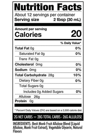 Wholesome Yum Zero Sugar Maple Syrup (Keto Maple Syrup) With Monk Fruit & Allulose - Natural Sugar Free Pancake Syrup - Non GMO, Low Carb, Gluten Free, Vegan, No Aftertaste (12 fl oz)