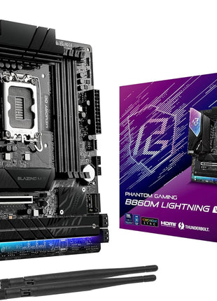 ASRock B860M Lightning WiFi Motherboard - Intel B860, LGA1851, DDR5 8666+ (OC), PCIe 5.0, Thunderbolt 4, WiFi 6E, 12+1+1+1+1 Power Phase, 4X M.2, USB 3.2 Gen2, Killer 2.5G LAN