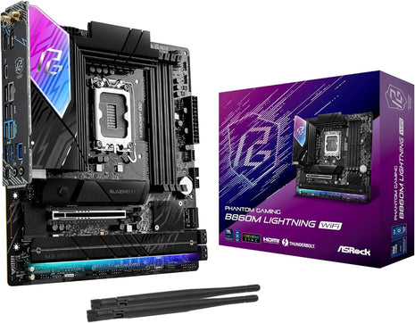 ASRock B860M Lightning WiFi Motherboard - Intel B860, LGA1851, DDR5 8666+ (OC), PCIe 5.0, Thunderbolt 4, WiFi 6E, 12+1+1+1+1 Power Phase, 4X M.2, USB 3.2 Gen2, Killer 2.5G LAN