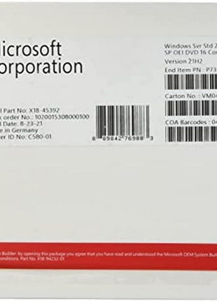 Microsoft Windows Server 2022 Standard | Base License with media and key | 16 Core