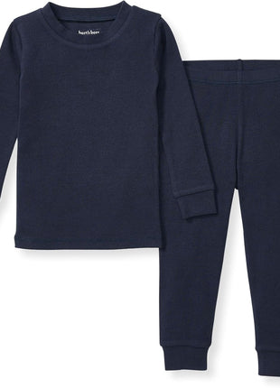 Burt's Bees Kids Boys' Toddler Pajama Tee and Pant Set, 100% Organic Cotton, Midnight Rugby Stripe, 7 Years