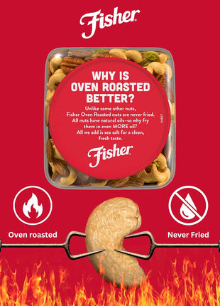 Fisher Oven Roasted Never Fried Deluxe Mixed Nuts, 24 Ounces | Pack Of 1, Almonds, Cashews, Pecans, Pistachios, Healthy Snacks For Adults, Made With Sea Salt, No Added Oil, Gluten Free
