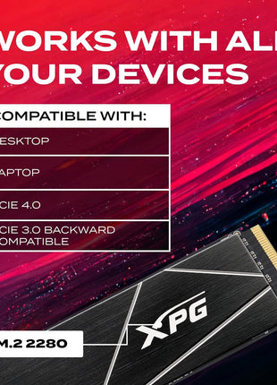 XPG GAMMIX S70 BLADE - PCIe Gen4 Solid State Drive (SSD) - Up to 7400/6800 MB/s Read/Write - Aluminum Heatsink - Gamers, Creators & PC Builders - Compatible with PS5, Laptops & PCs - AGAMMIXS70B-4T-CS