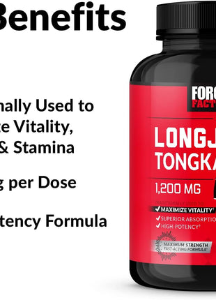Force Factor Longjack Tongkat Ali Max Men's Vitality, L-Arginine Nitric Oxide for Muscle Building, 60+150 Capsules