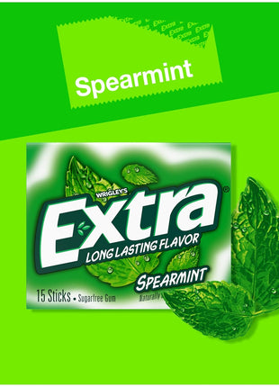 EXTRA Gum Spearmint Sugarfree Chewing Gum Bulk, 15 Count, 10 Pack | Long Lasting Mint Flavor for Fresh Breath, Individually Wrapped Packs for Sharing, Great for School, Work and Travel
