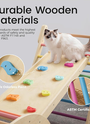 Tiny Land Pikler Triangle Set, 7-in-1 Foldable Climbing Toys Set for Kids | Baby Indoor Playground Jungle Gym, Wooden Montessori Climbing Set for Toddler,Ideal Gift for Kids (Rainbow)