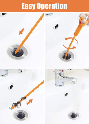 Hair Drain Clog Remover Tool – 6 × 25-Inch Sink Snake + 1 × 24-Inch Drain Cleaner Tool, Plumbing Snake for Shower, Toilet, Kitchen Sink & Tub – 7-Piece Hair Removal Tool Set
